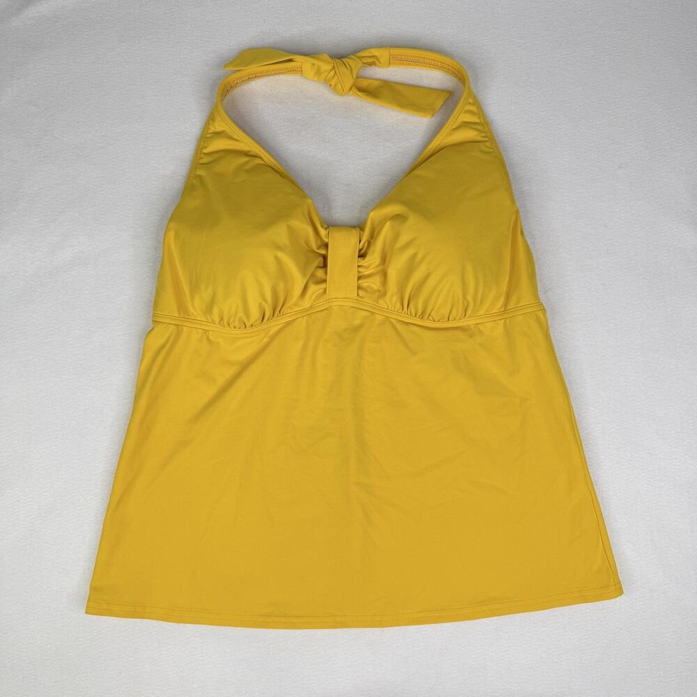 Lands' End Tankini Swim Top Womens 16 Yellow Halter Lined Bra Stretch Beach